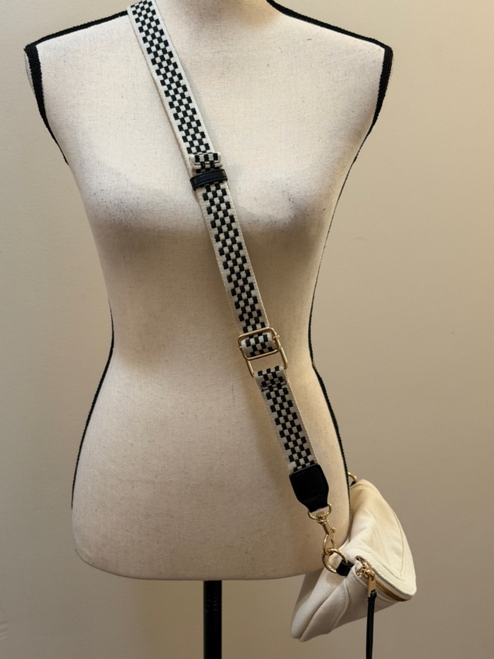 Universal Thread Cream Crossbody Bag with Black Checkered Strap